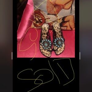 Roberto Cavalli Home Leopard Sandals with Blue Embellishments